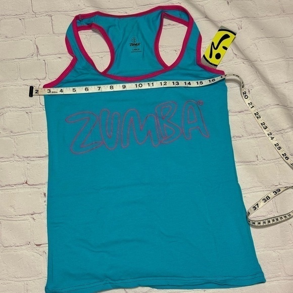 ZUMBA FITNESS sporty stretchy black tank top Blue “Join the Party” Large NWT - Picture 5 of 8